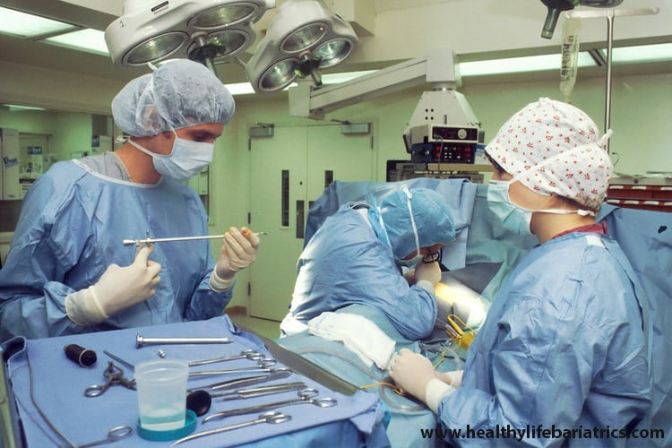 A group of surgeons working in an operating room.