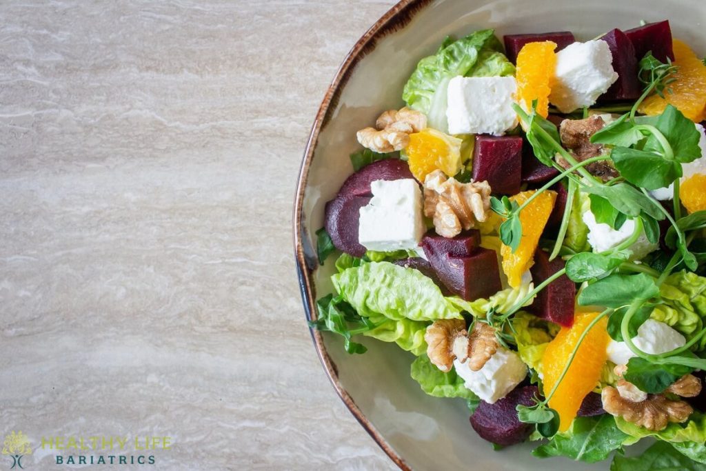 A salad with beets, walnuts and oranges.