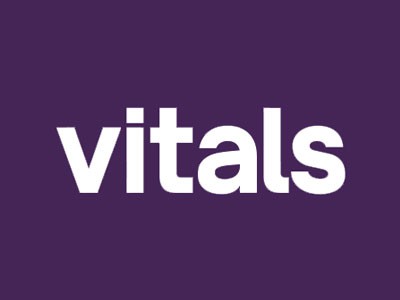 Vitals logo on a purple background.