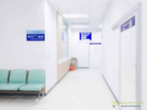 An empty waiting room in a hospital.