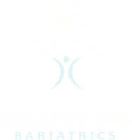 Logo of healthy life bariatrics designed for the website footer, featuring a stylized human figure with tree branches as arms and leaves above, with text below.