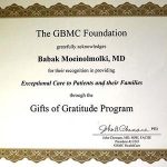 Awards certificate of appreciation for the gbmc foundation.