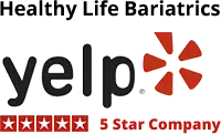 Logo: Yelp with stars promoting weight loss surgery.